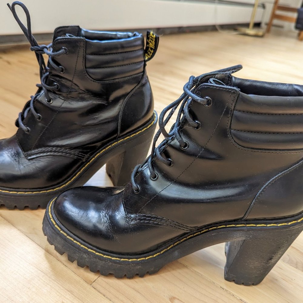 Dr. Martens Black Platform Ankle Boots with Yellow Accents